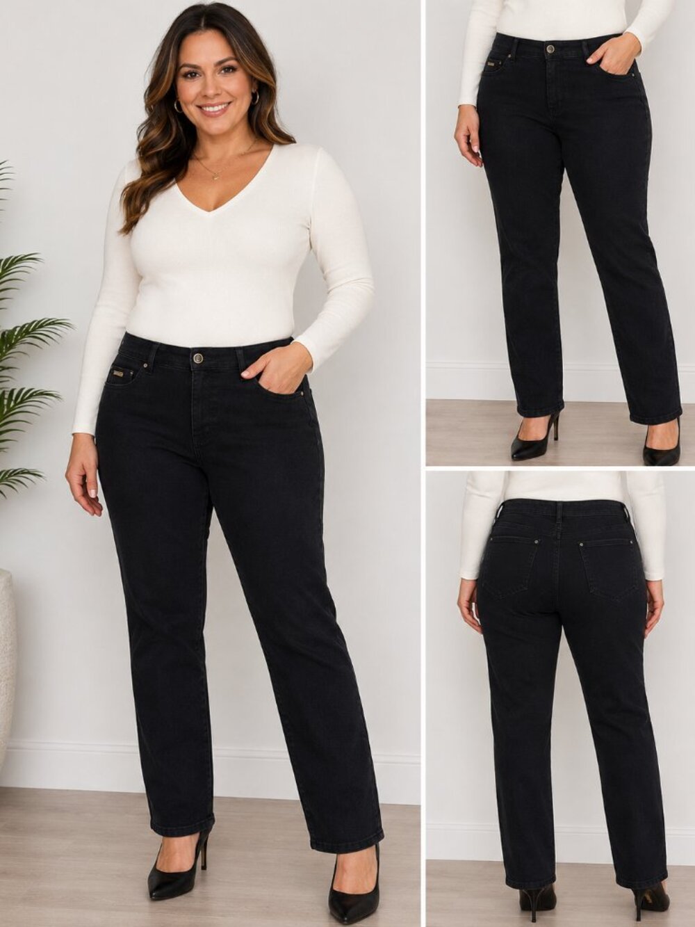 JM Collection Women’s Black Straight Leg Stretch Pants Size 16